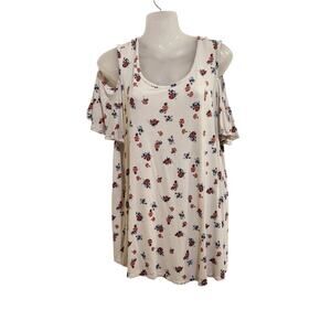 Lane Bryant Cream Floral Shoulder Flutter Sleeve Blouse Swing Tee Sz 18/20 2XL